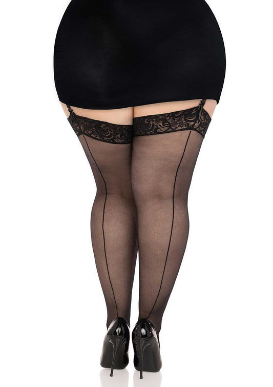 Plus Sheer Backseam Stockings with Lace Top