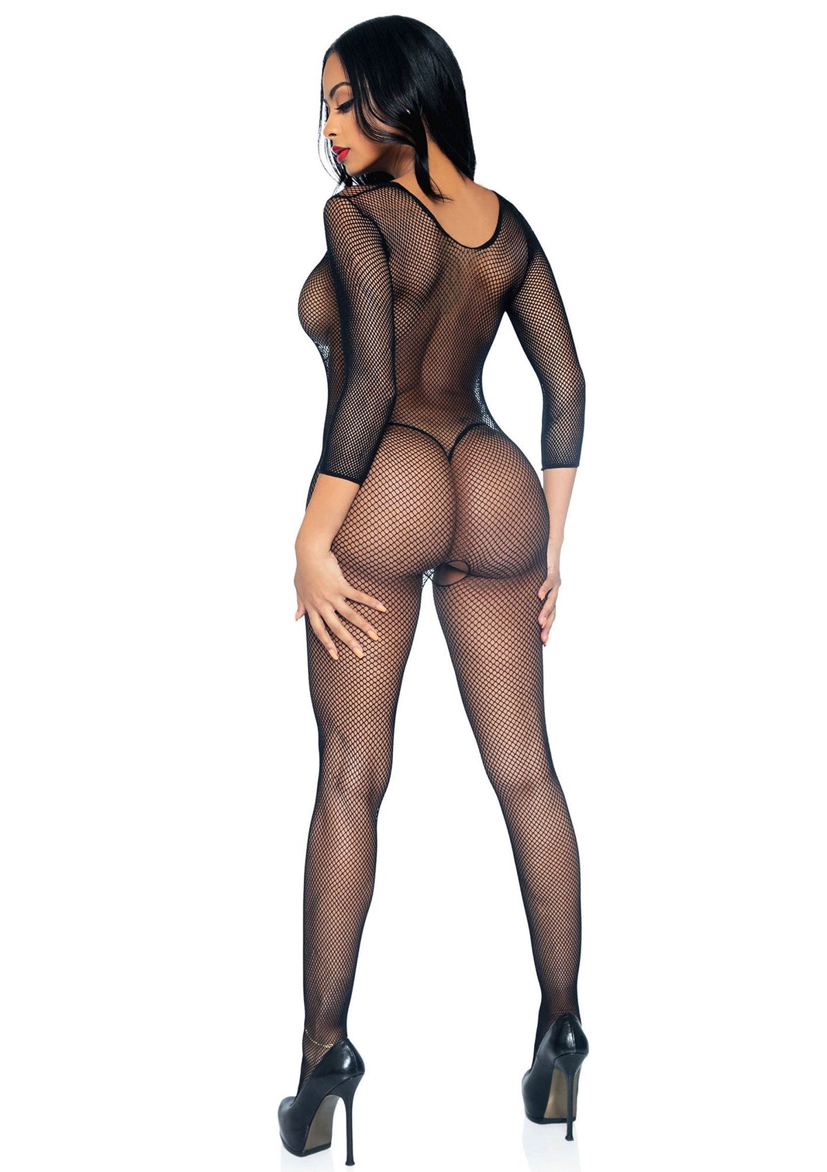 85395 leg avenue very sexy lingerie fishnet v front long sleeves bodystocking